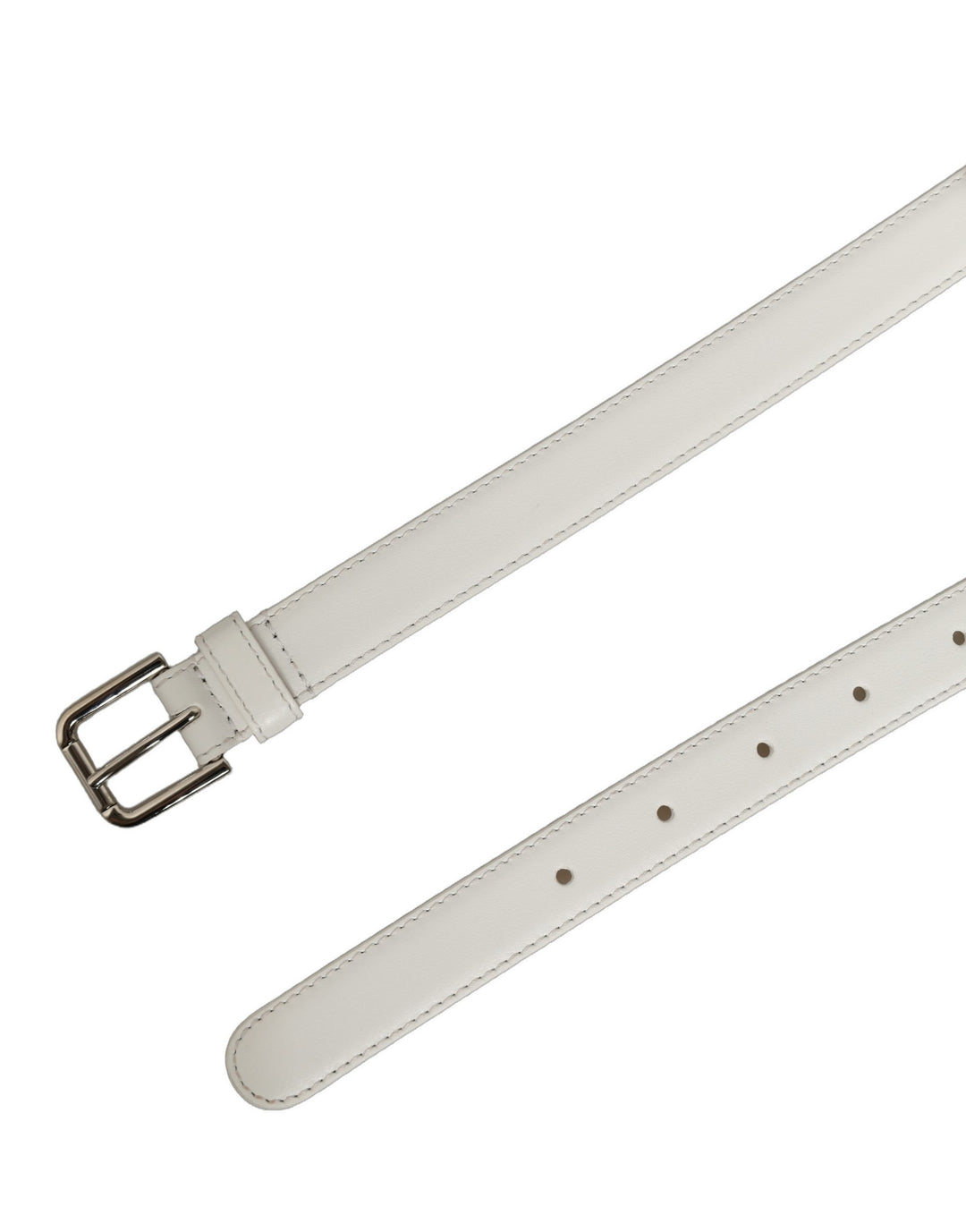 Dolce & Gabbana White Leather Silver Tone Metal Buckle Belt