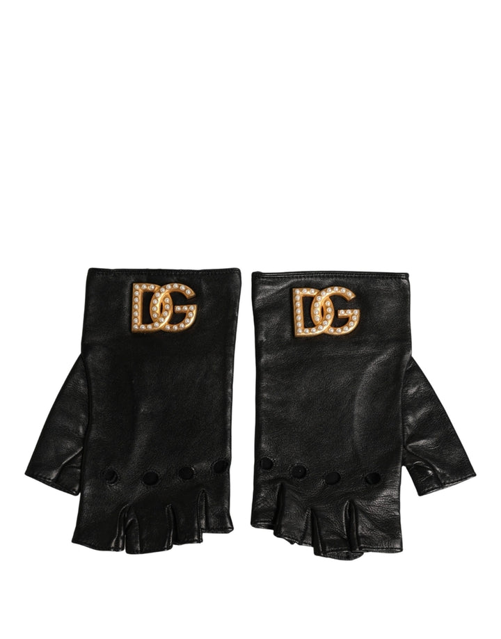 Dolce & Gabbana Black Embellished Wrist Length Fingerless Gloves