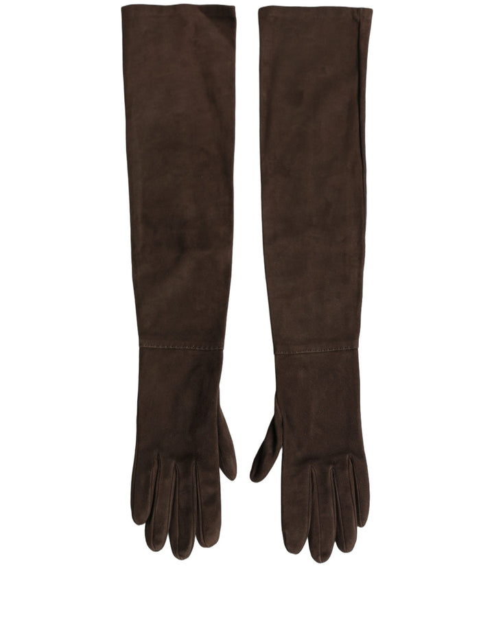 Dolce & Gabbana Brown Genuine Leather Suede Elbow Length Gloves