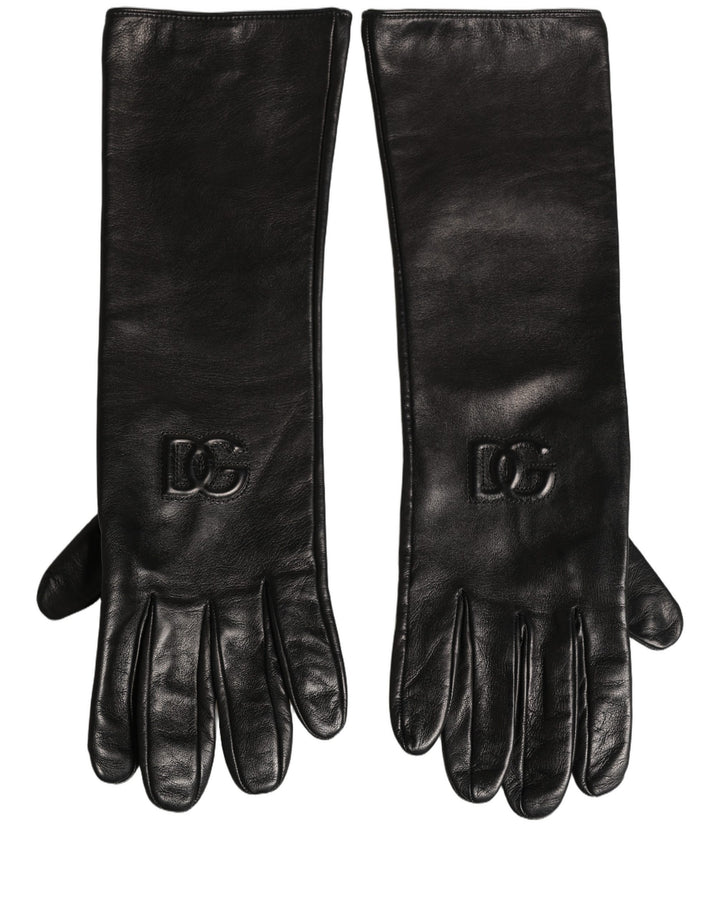 Dolce & Gabbana Black Genuine Leather Embossed DG Logo Gloves
