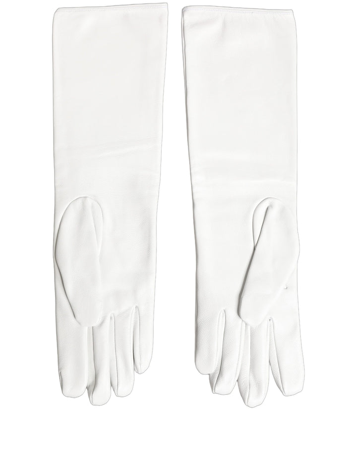 Dolce & Gabbana White Genuine Leather Embossed DG Logo Gloves
