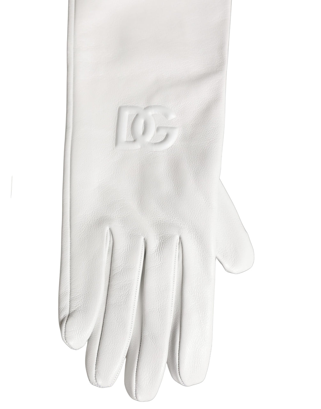 Dolce & Gabbana White Genuine Leather Embossed DG Logo Gloves