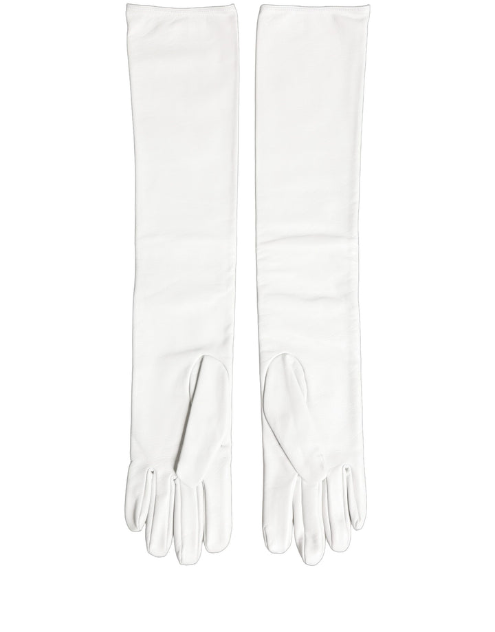 Dolce & Gabbana White Genuine Leather Embossed DG Logo Gloves