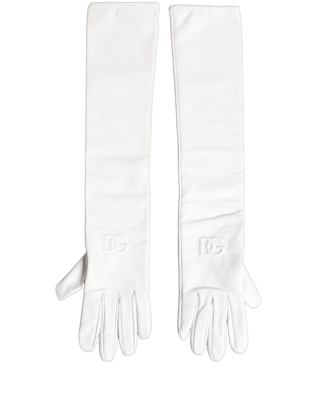 Dolce & Gabbana White Genuine Leather Embossed DG Logo Gloves