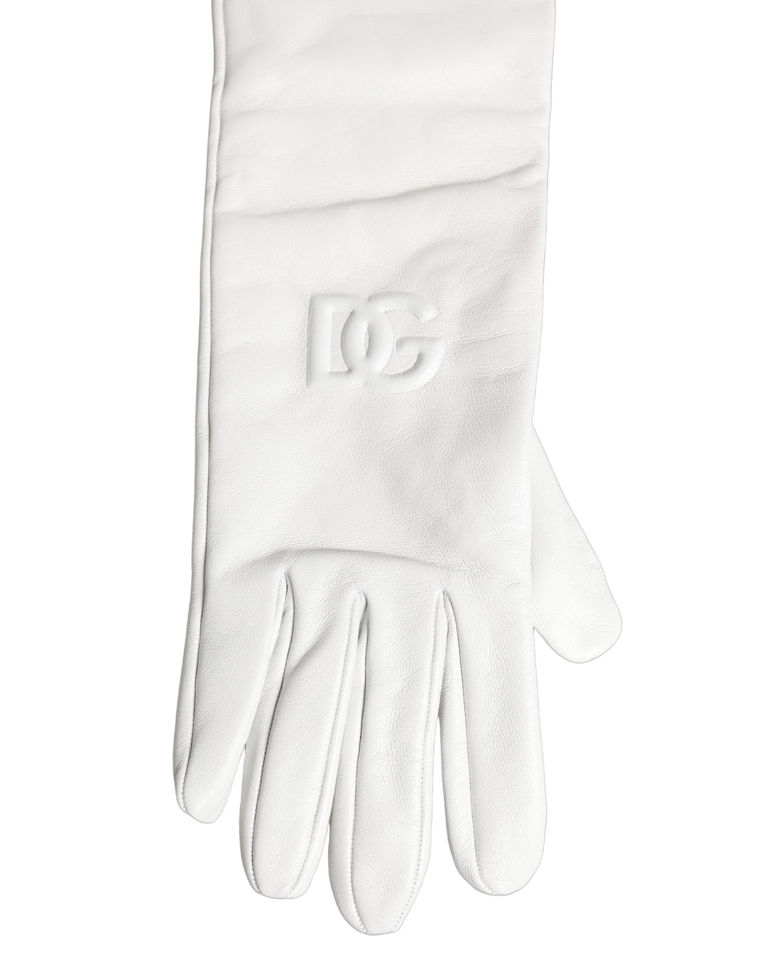 Dolce & Gabbana White Genuine Leather Embossed DG Logo Gloves
