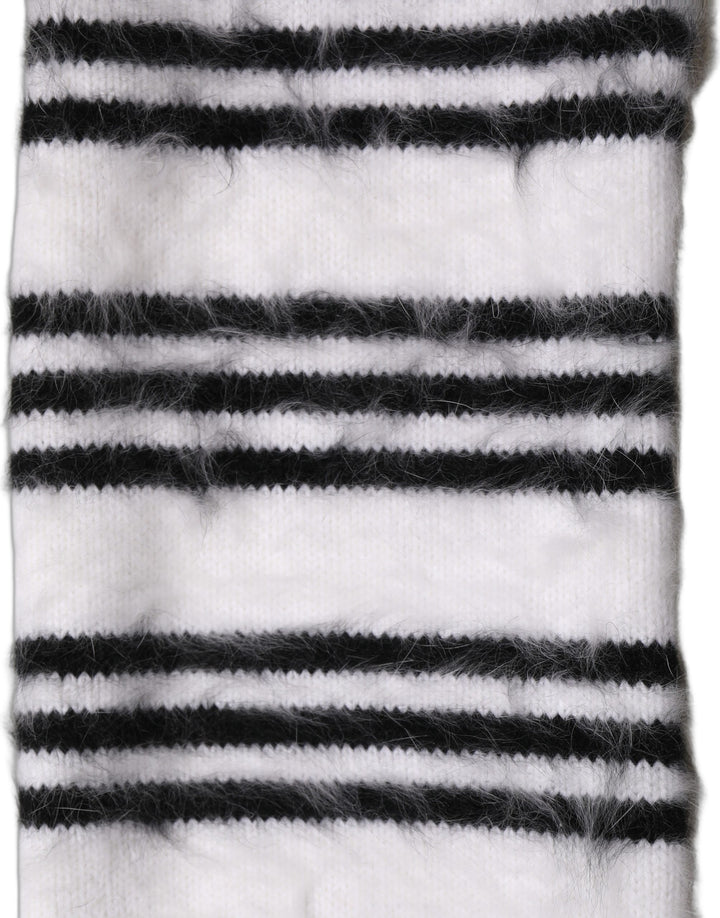 Dolce & Gabbana White Black Striped Skinny Neck Warmer Scarf
