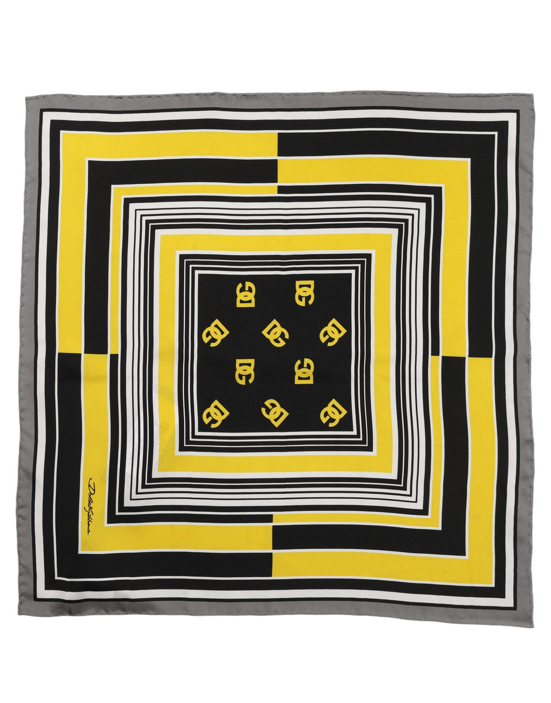 Dolce & Gabbana Black Yellow Silk Logo Square Foulard Scarf