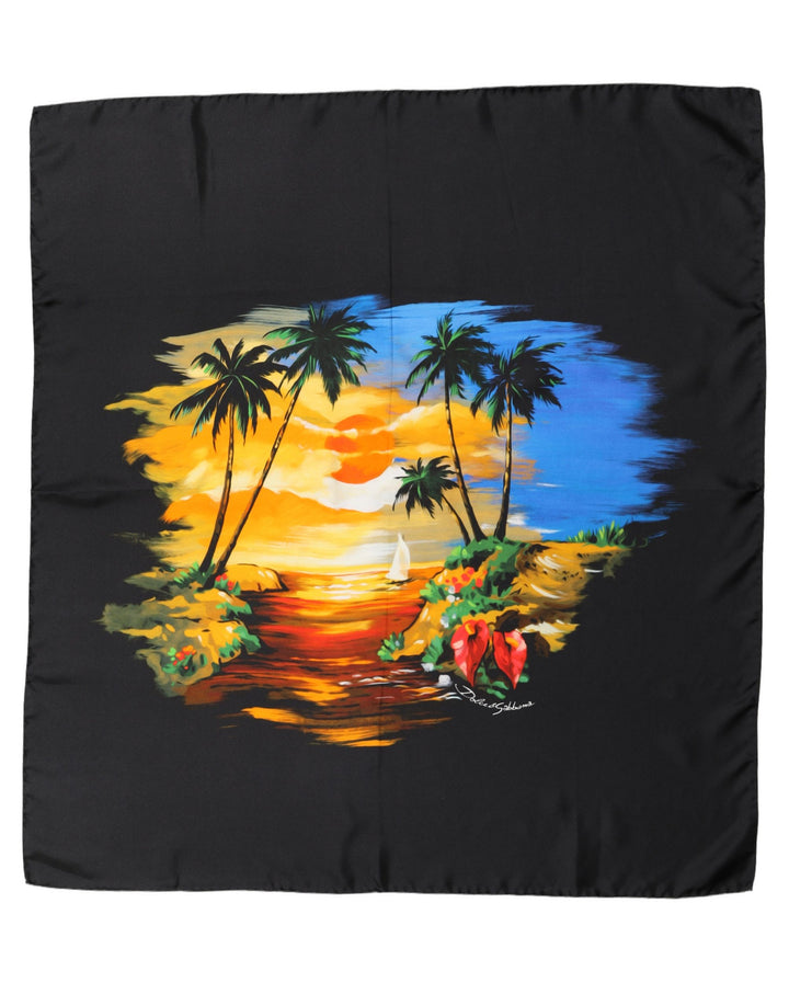 Dolce & Gabbana Black Tropical Sunset Square Foulard Scarf