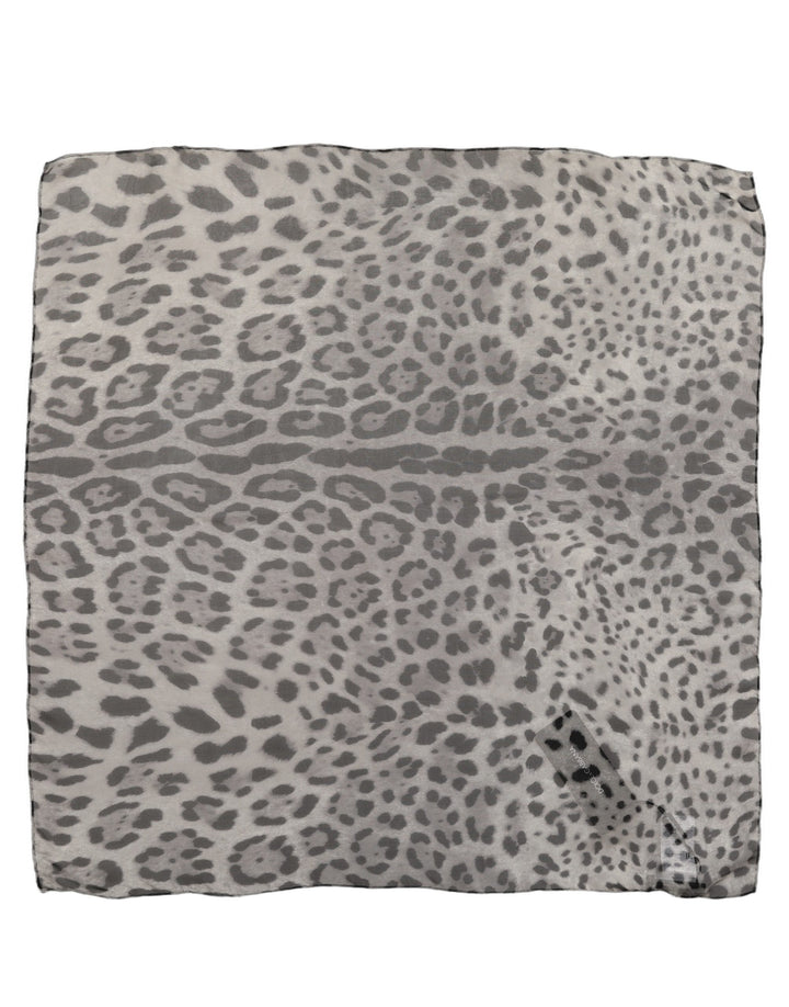 Dolce & Gabbana Gray Leopard Print Silk Square Foulard Scarf