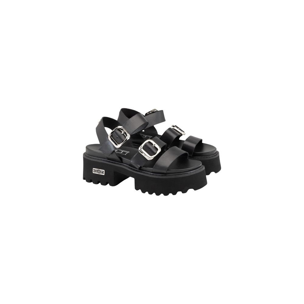 Cult Black Leather Platform Sandals