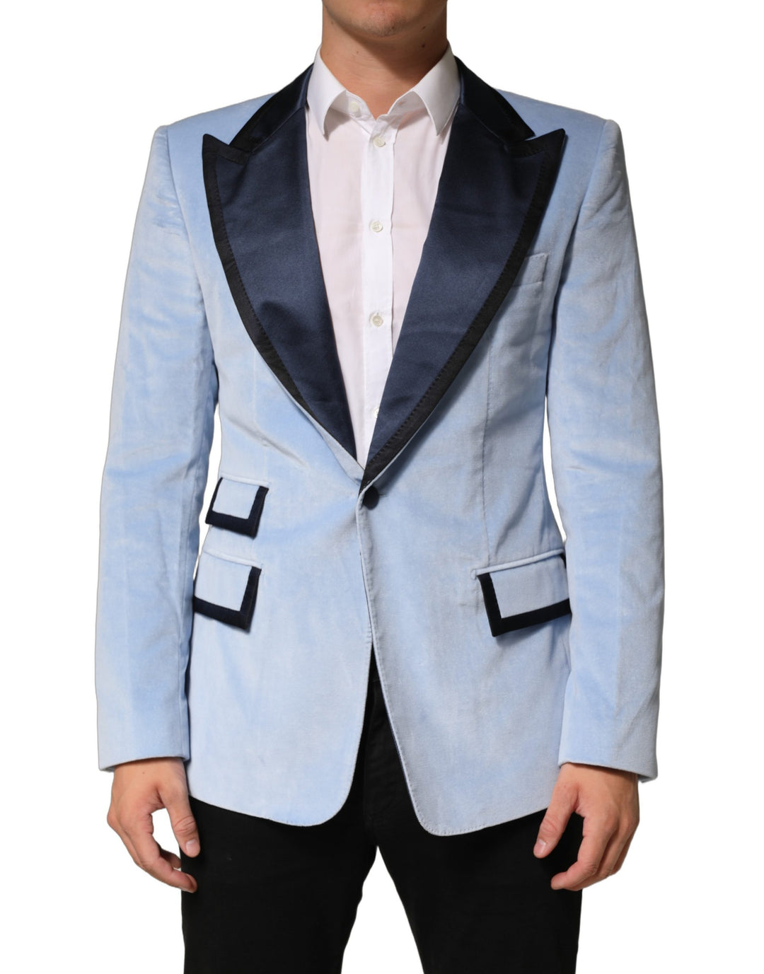 Dolce & Gabbana Blue Cotton Formal Single Breasted Jacket