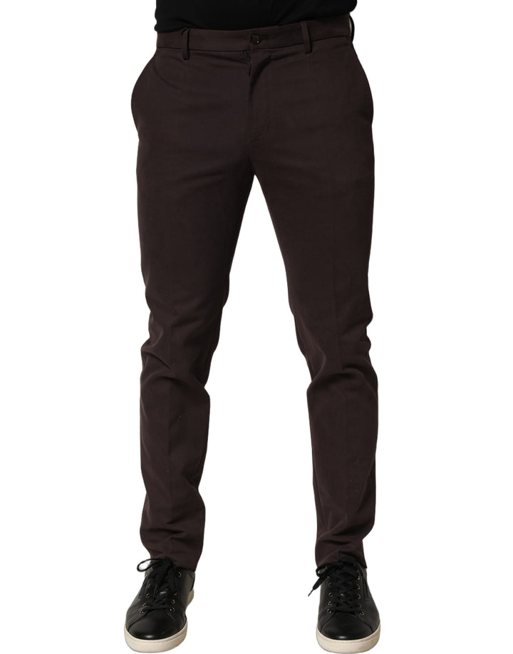 Dolce & Gabbana Brown Cotton Skinny Leg Dress Trouser Pants