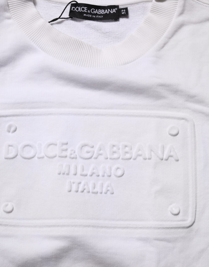 Dolce & Gabbana White Logo Embossed Cotton Sweatshirt Sweater