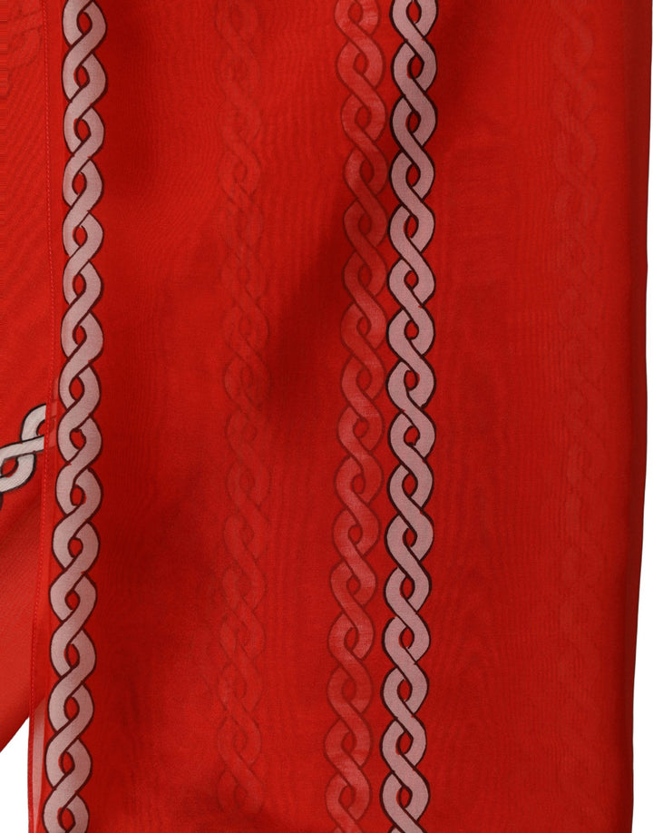 Dolce & Gabbana Red Silk Braided Rope Square Foulard Scarf