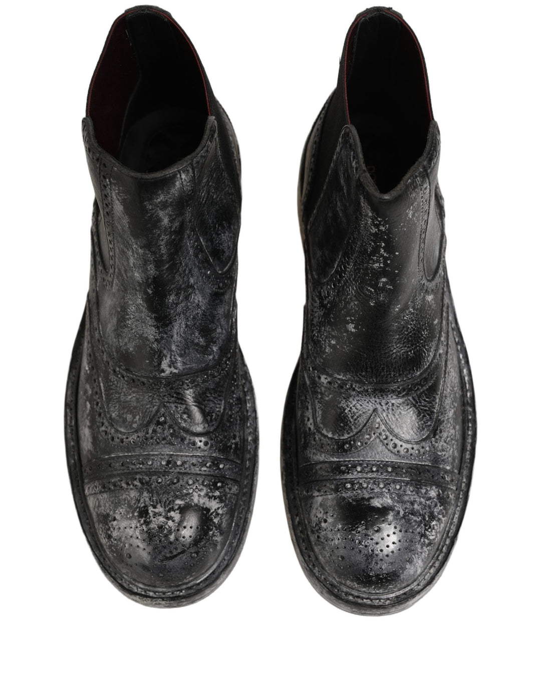 Dolce & Gabbana Black Gray Leather Ankle Chelsea Boots Shoes