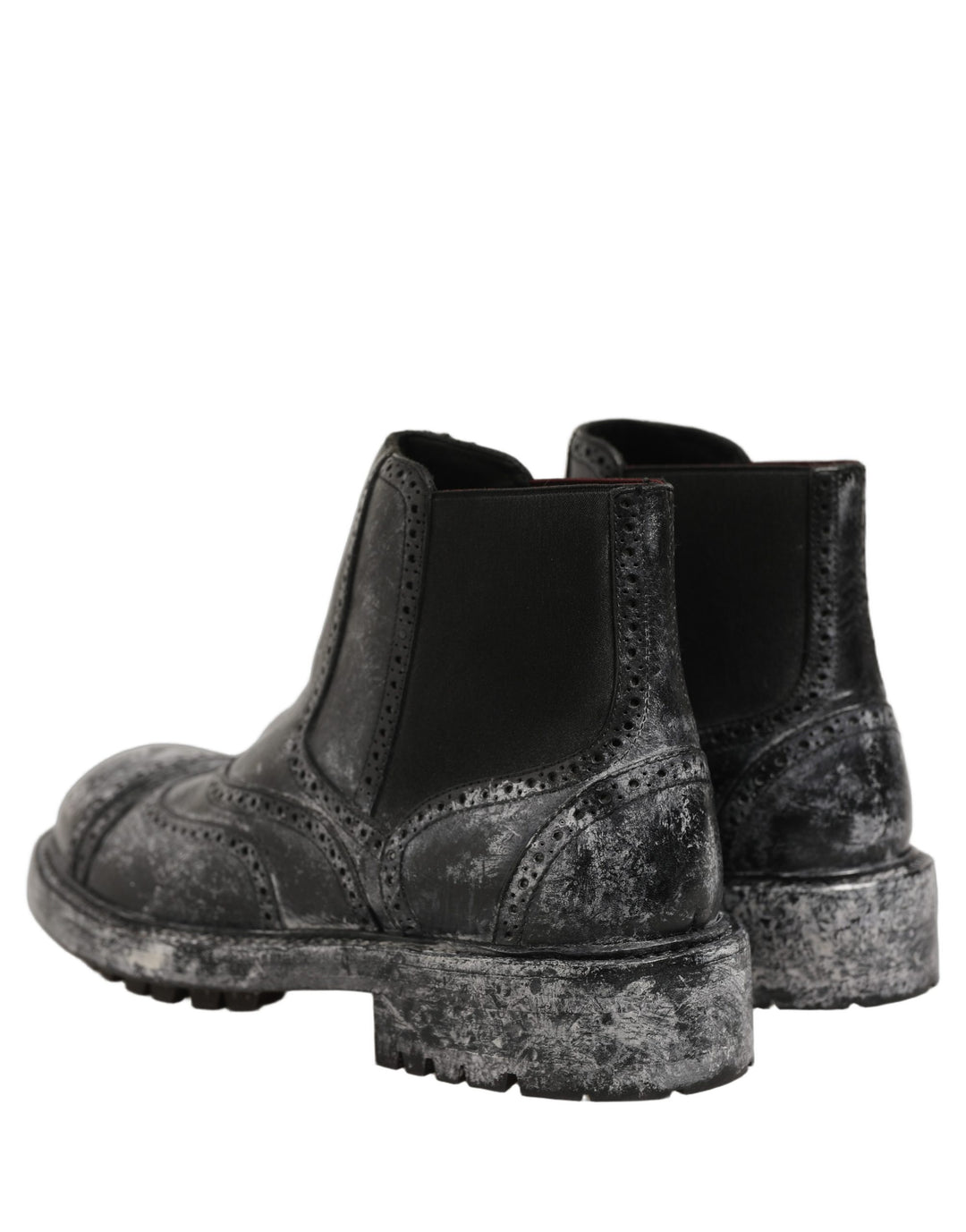Dolce & Gabbana Black Gray Leather Ankle Chelsea Boots Shoes