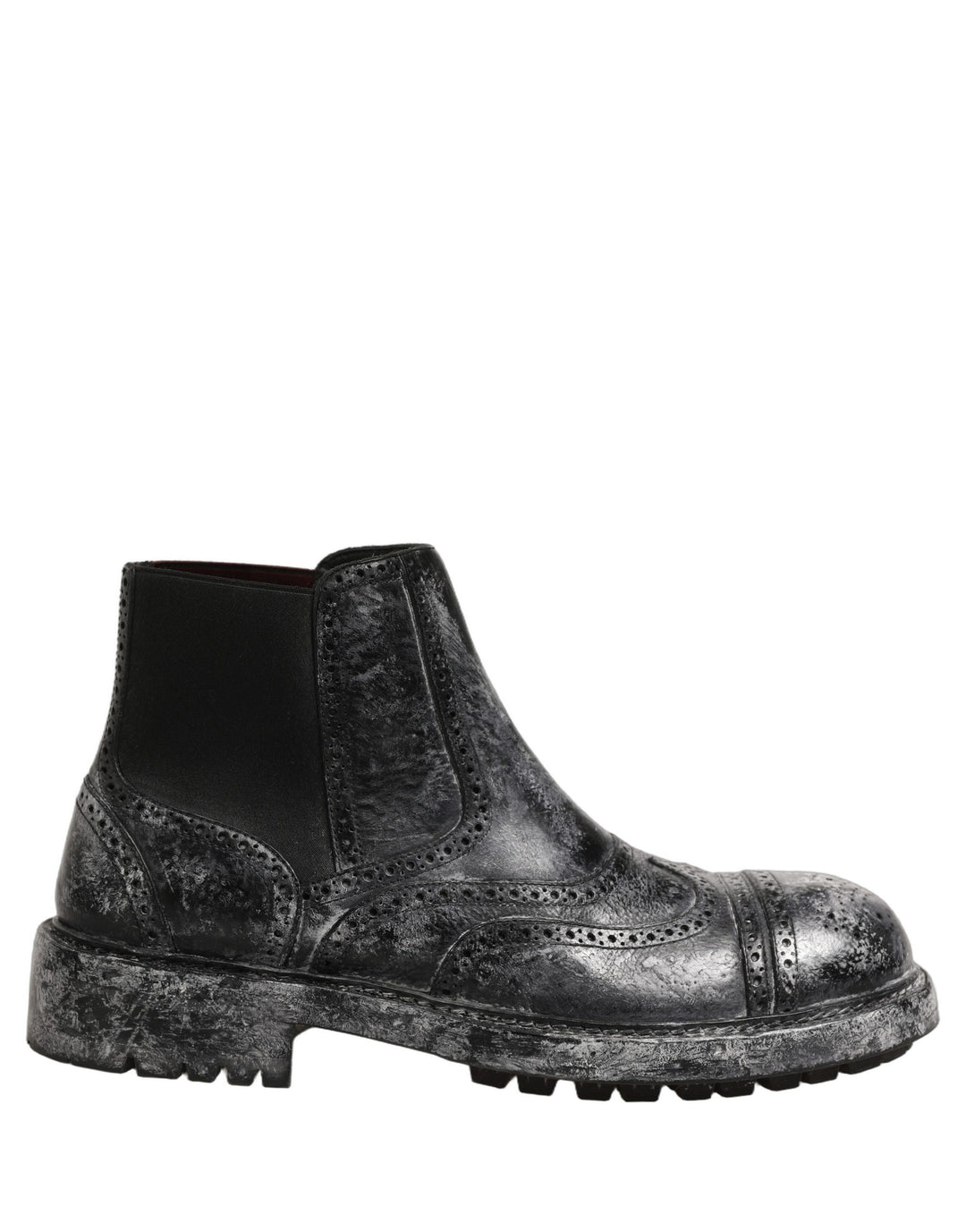 Dolce & Gabbana Black Gray Leather Ankle Chelsea Boots Shoes