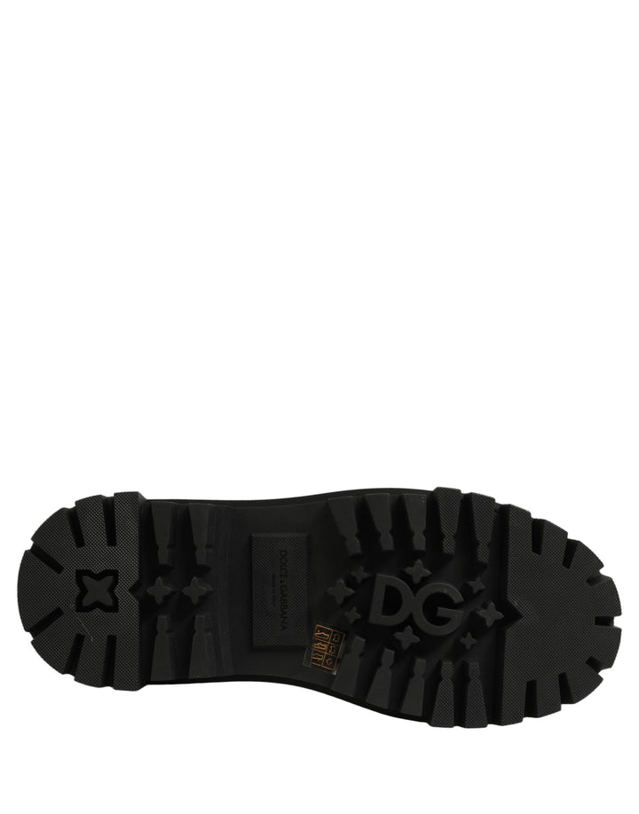 Dolce & Gabbana Black Calfskin Leather Trekking Derby Shoes