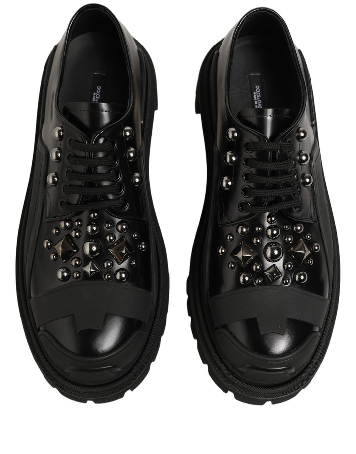 Dolce & Gabbana Black Calfskin Leather Trekking Derby Shoes