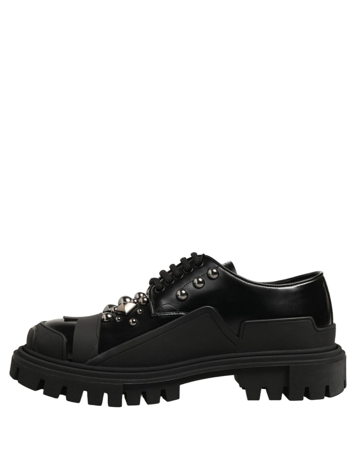 Dolce & Gabbana Black Calfskin Leather Trekking Derby Shoes
