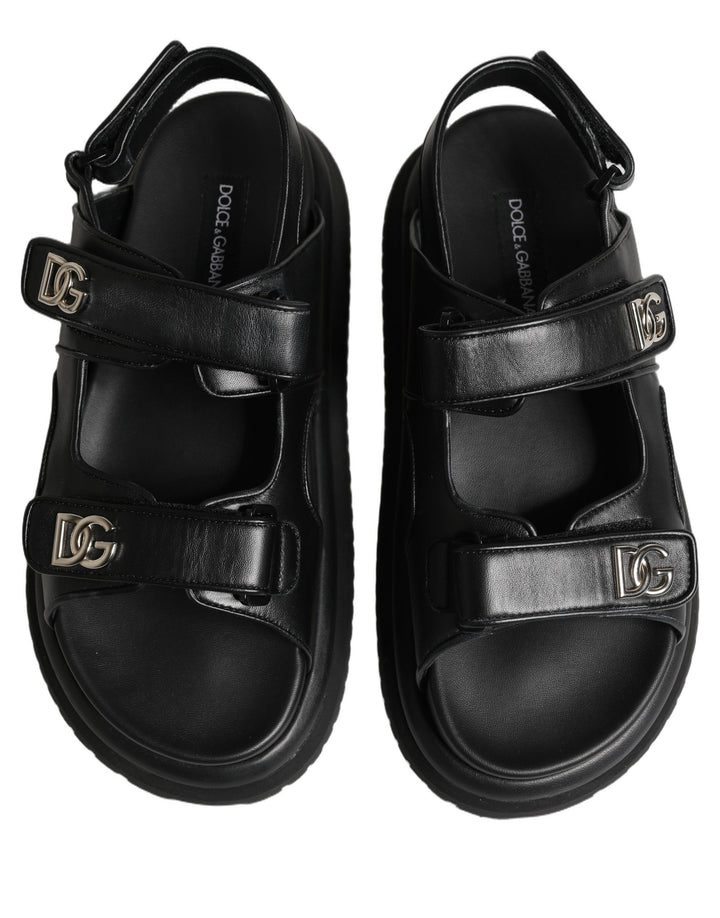 Dolce & Gabbana Black DG Logo Sandals Flats Slippers Shoes