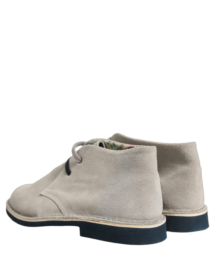 Pollini Gray Suede Chukka Lace Up Men Ankle Boots Light