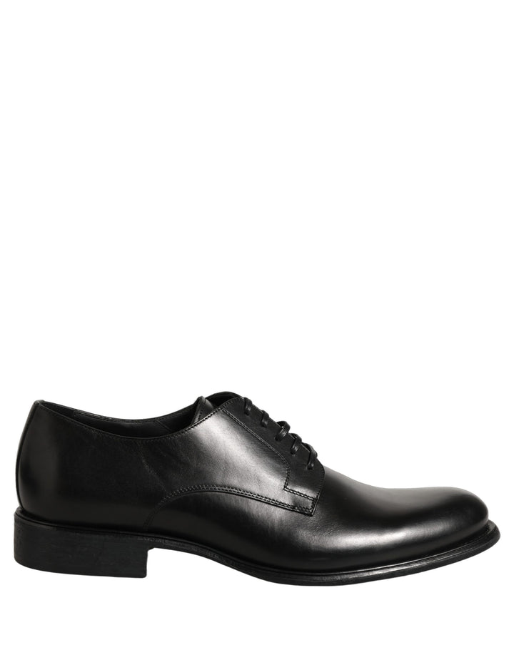 Dolce & Gabbana Black Calfskin Leather Derby Men Dress Shoes