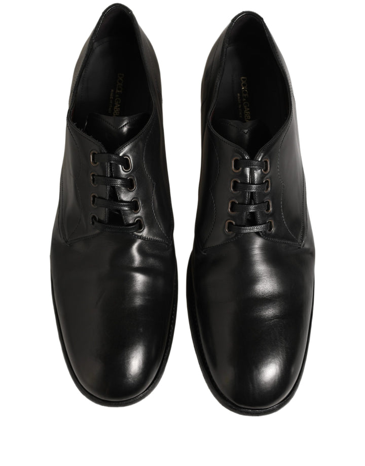 Dolce & Gabbana Black Calfskin Leather Derby Men Dress Shoes