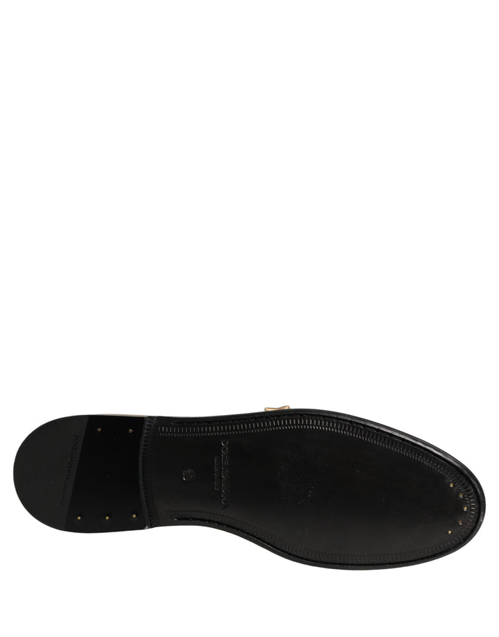 Dolce & Gabbana Metallic Gold Leather Flats Loafers Shoes