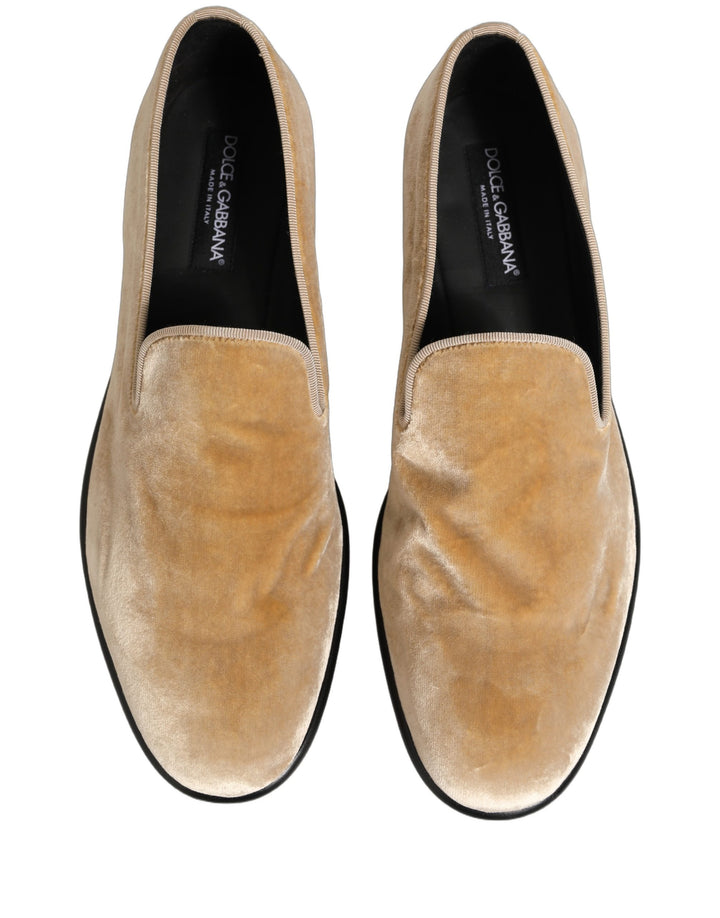 Dolce & Gabbana Beige Suede Slip On Slippers Loafers Shoes