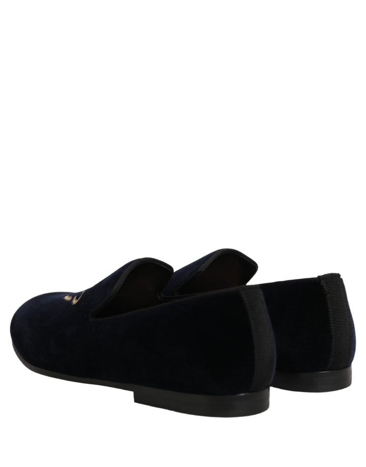 Dolce & Gabbana Black Suede DG Logo Slippers Men Loafers Shoes