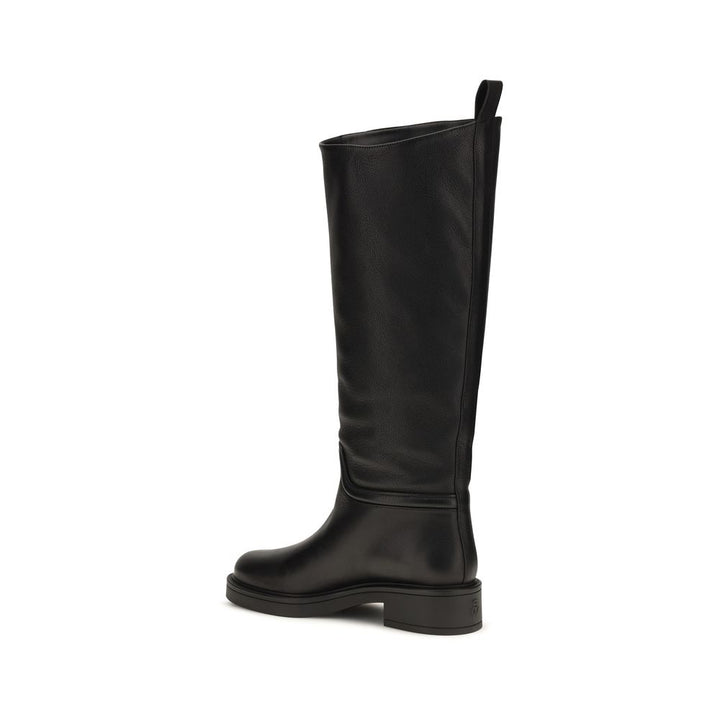 Stuart Weitzman Black Calf Leather Bos Taurus Flat Boots