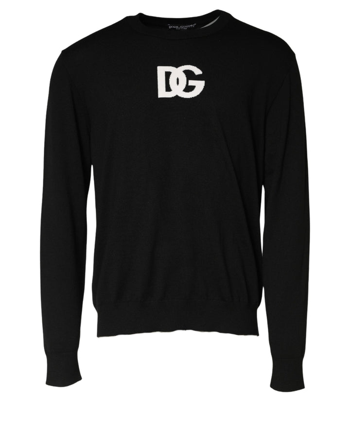 Dolce & Gabbana Black Wool DG Logo Men Crew Neck Sweater