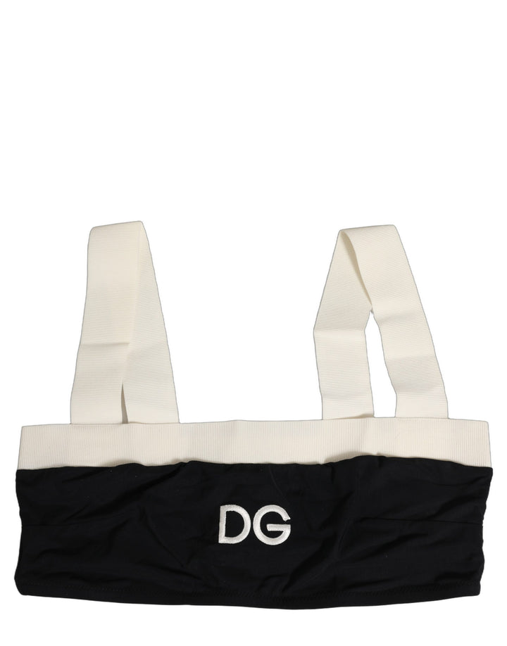Dolce & Gabbana Black White Cotton Stretch Bikini Top Swimwear
