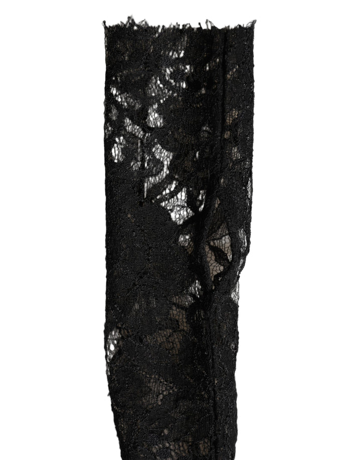 Dolce & Gabbana Sleeves Black Nylon Floral Lace Warmer Arm