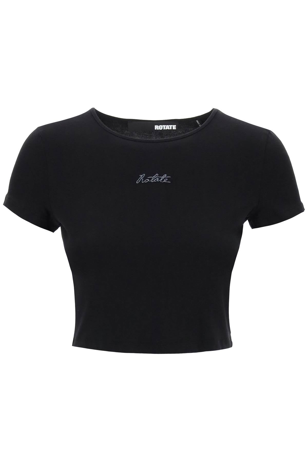 Rotate cropped t-shirt with embroidered lurex logo-0