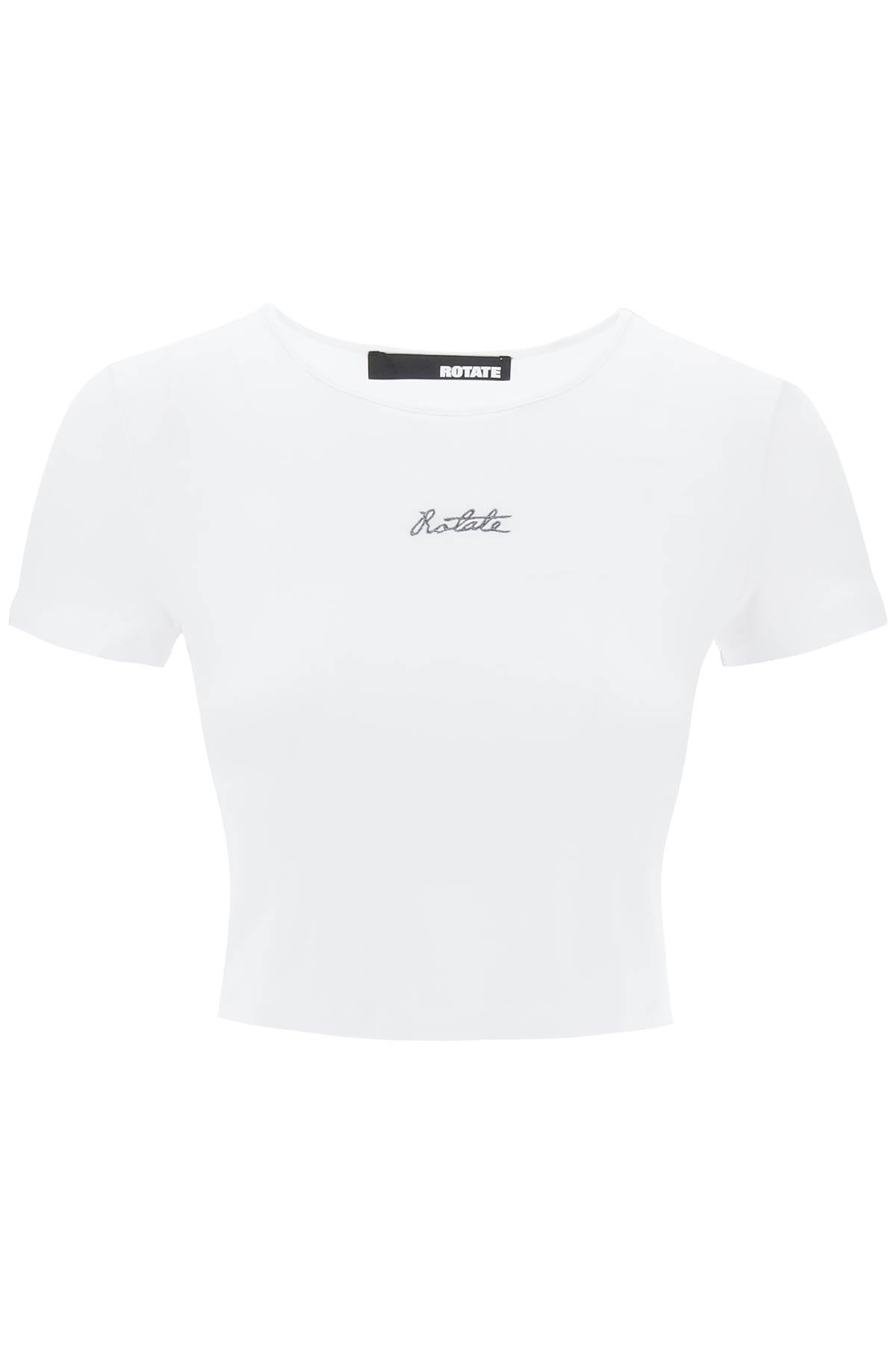 Rotate cropped t-shirt with embroidered lurex logo-0