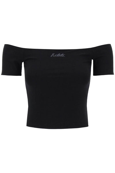 Rotate off-shoulder t-shirt with embroidered lure-0