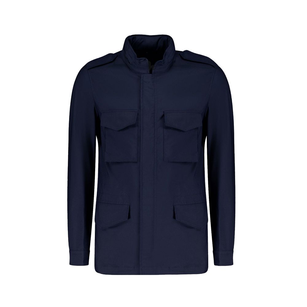 Autore Navy Blue Cotton Full-Length Jacket