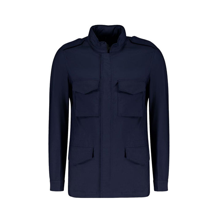 Autore Navy Blue Cotton Full-Length Jacket
