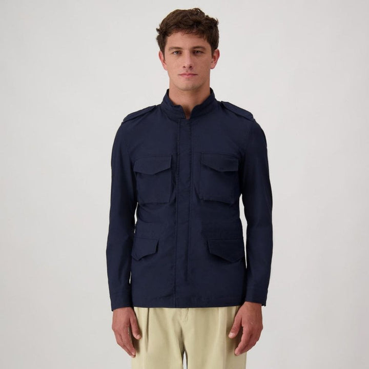 Autore Navy Blue Cotton Full-Length Jacket