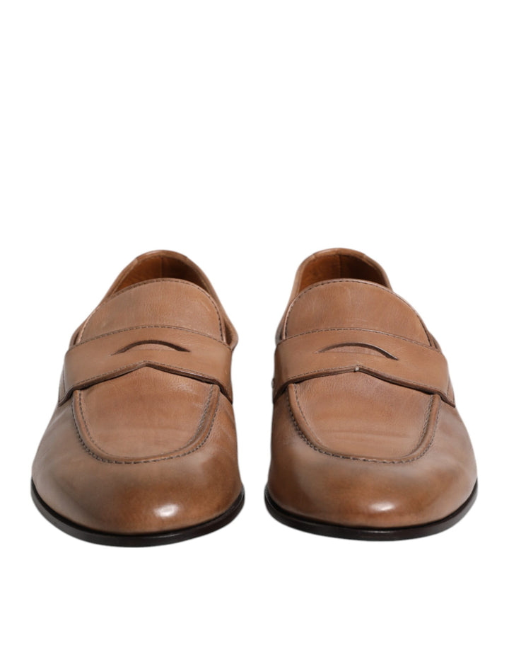 Brunello Cucinelli Brown Leather Slip-On Loafers
