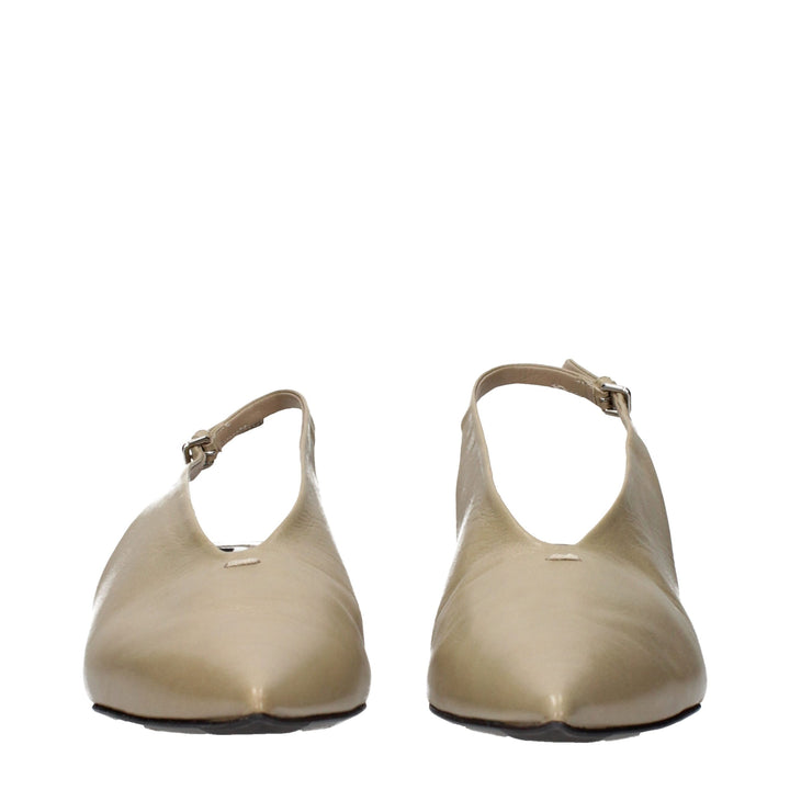Jil Sander Beige Leather Mid Heel Pumps
