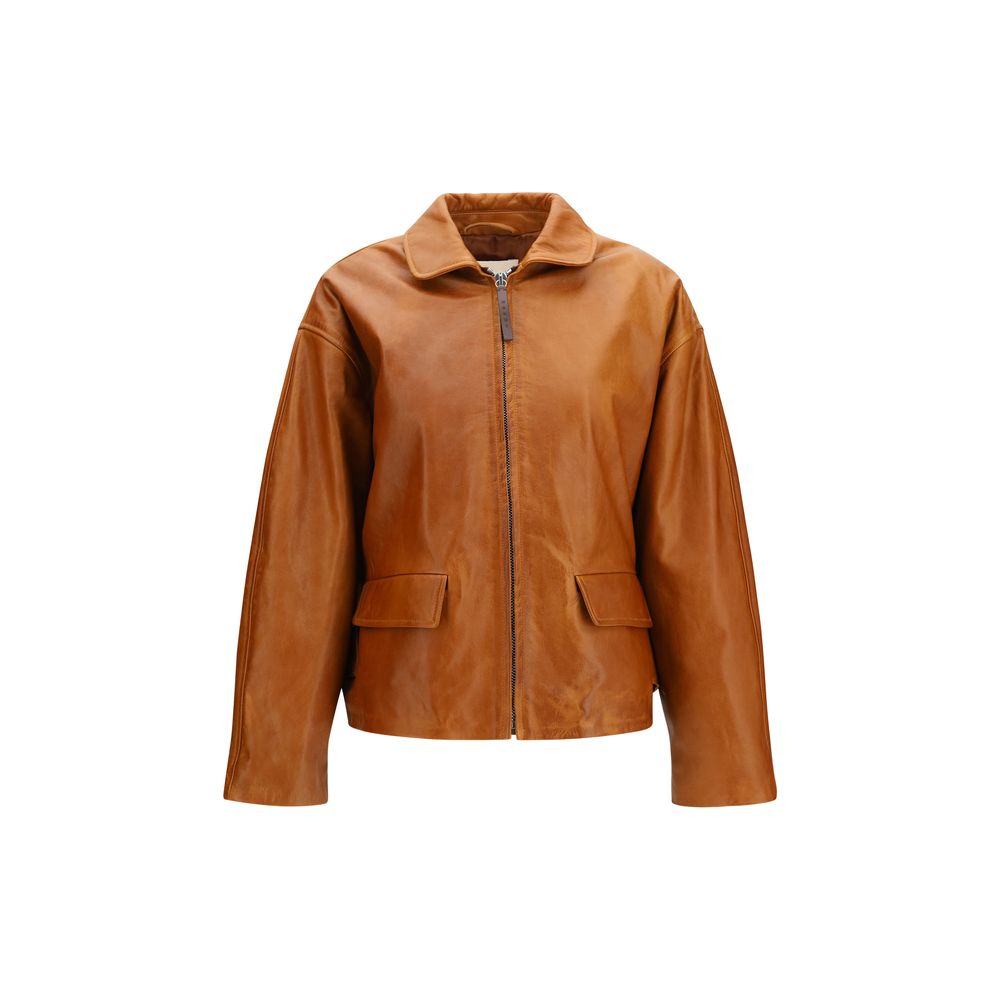 Marni Brown Calf Leather Bos Taurus Leather Jacket