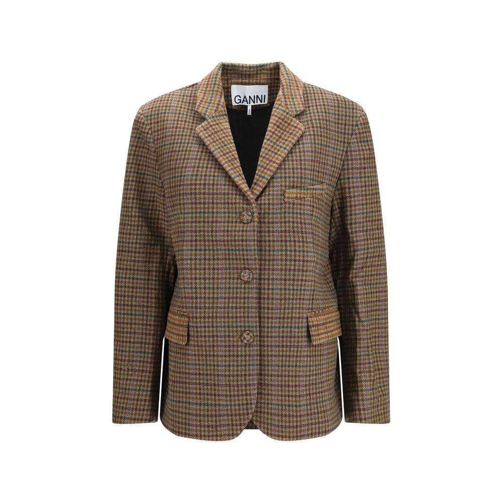 Ganni Brown Recycled Wool Blazer