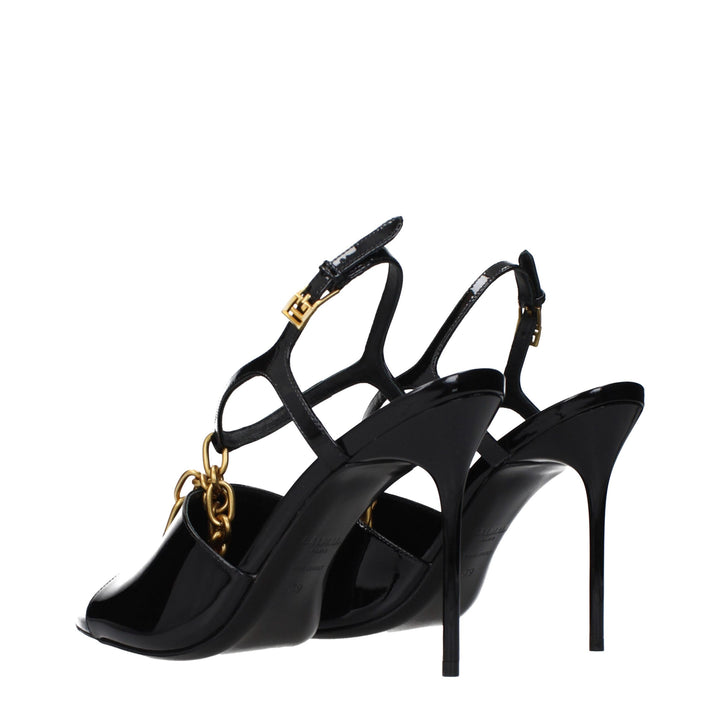 Balmain Black Leather Stiletto Heel Sandals