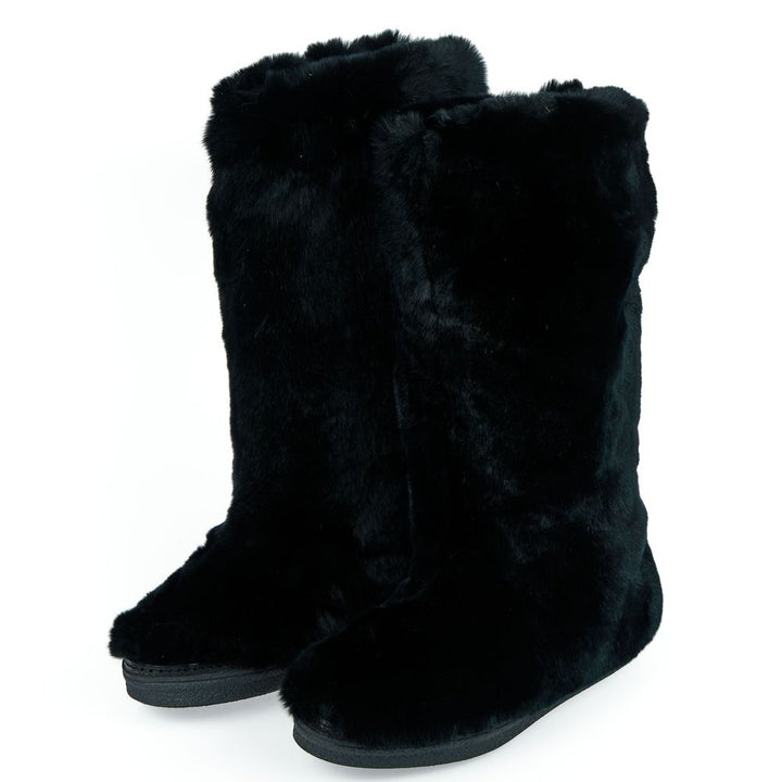 Mr&Mrs Italy Black Rabbit Fur Women Shoe