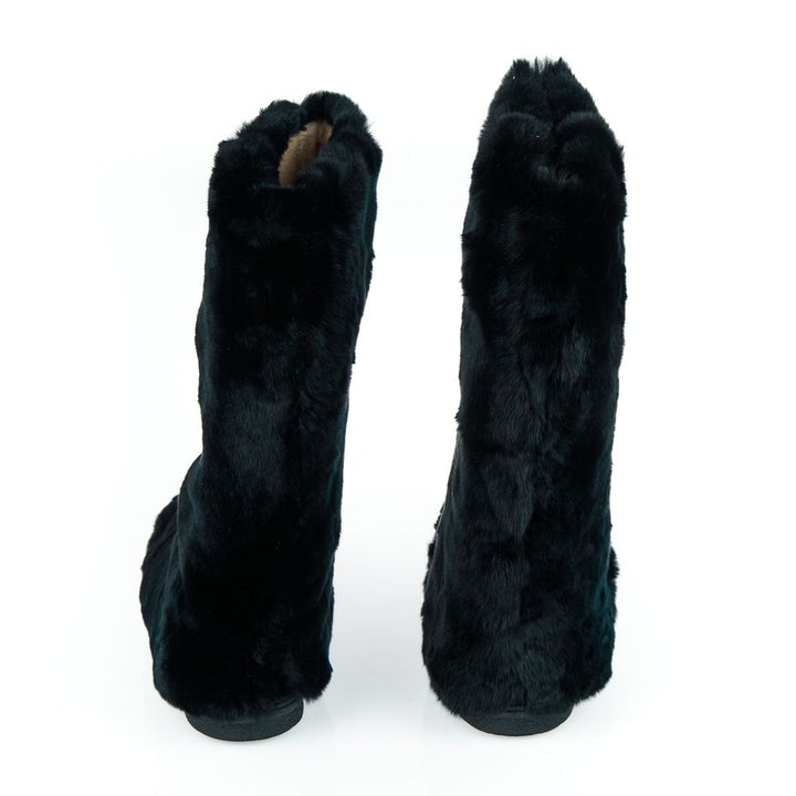 Mr&Mrs Italy Black Rabbit Fur Women Shoe