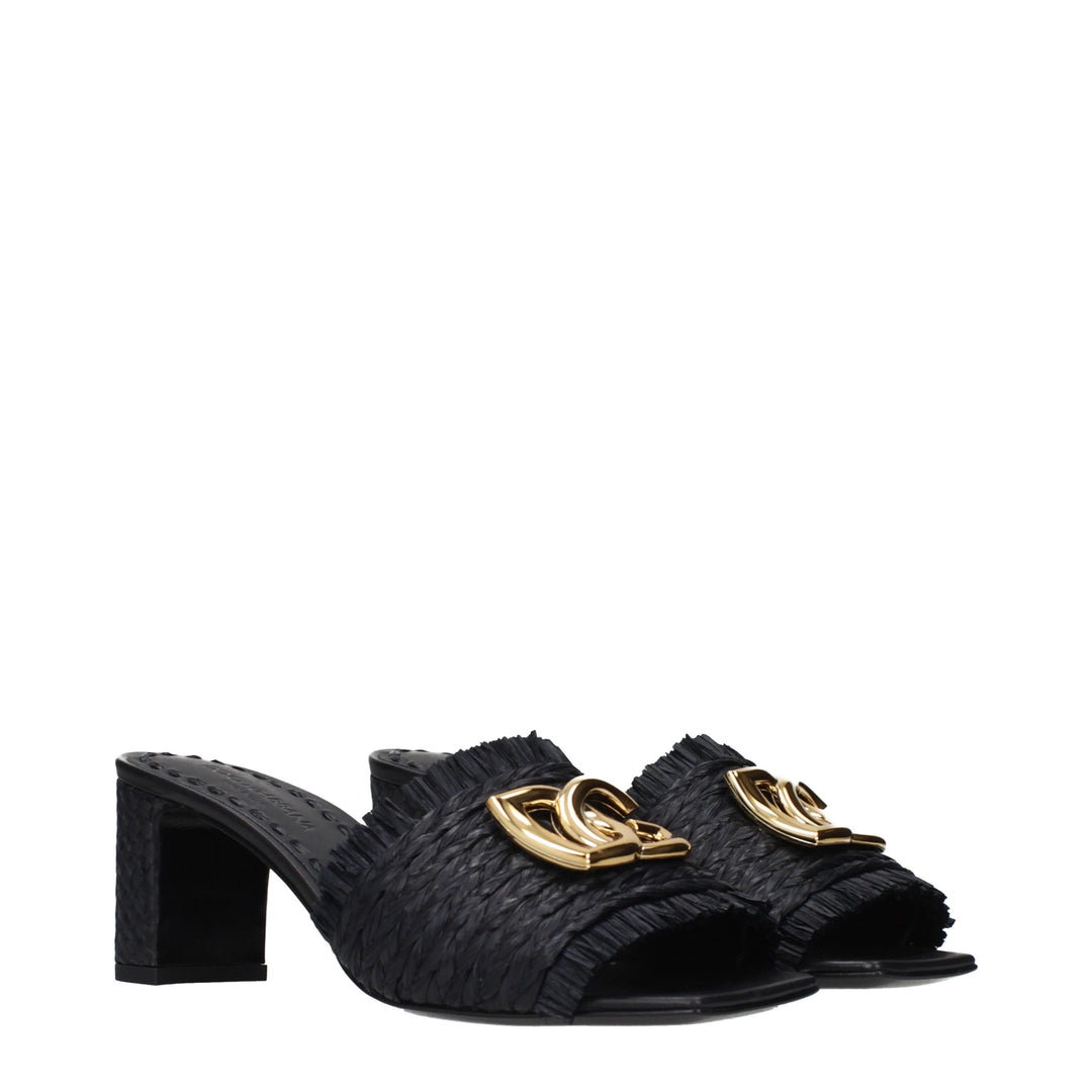 Dolce & Gabbana Black Raffia Platform Sandals