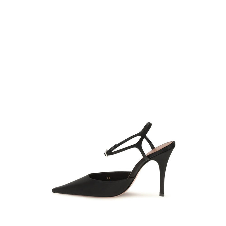 Amina Muaddi Black Satin High Heel Pumps